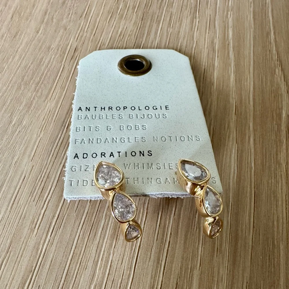 Anthropologie Multi Crystal Gold Chic Drop Earrings NWT